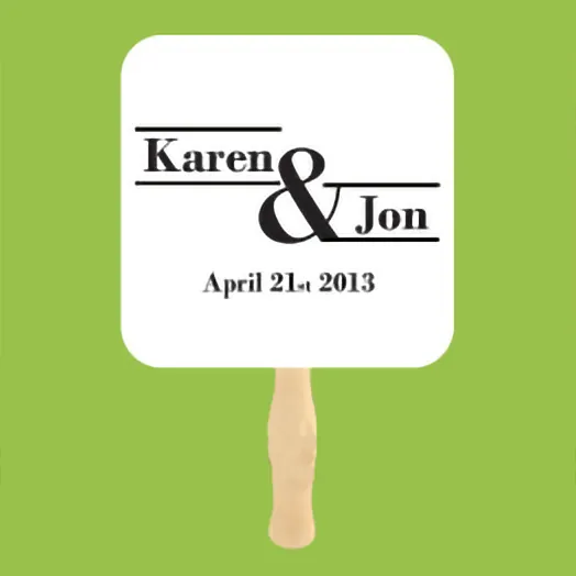 White square fan with a black Karen & Jon monogram and April 21st 2013