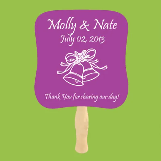 Purple fan with wedding bells, Molly & Nate and a thank-you message