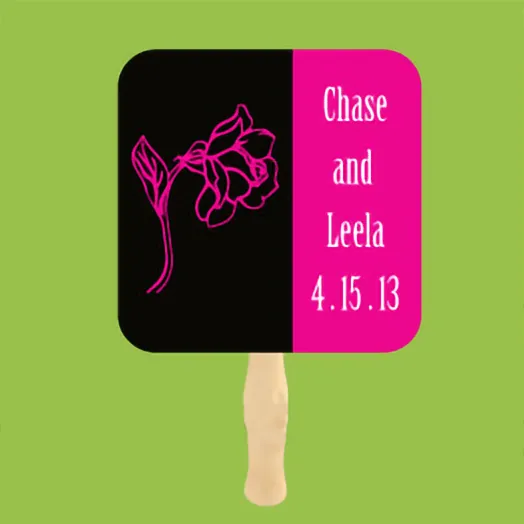 Fan split black and hot pink with a pink rose and Chase and Leela 4.15.13