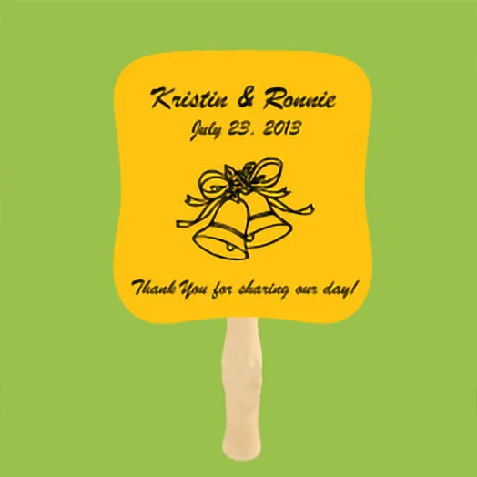 Gold fan with black wedding bells, Kristin & Ronnie and a thank-you message